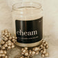 Cheam soy wax candle with scent notes of mango, papaya, jasmine, coconut, citrus, and amber